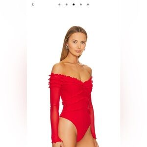 MAJORELLE Red Off-Shoulder Bodysuit
